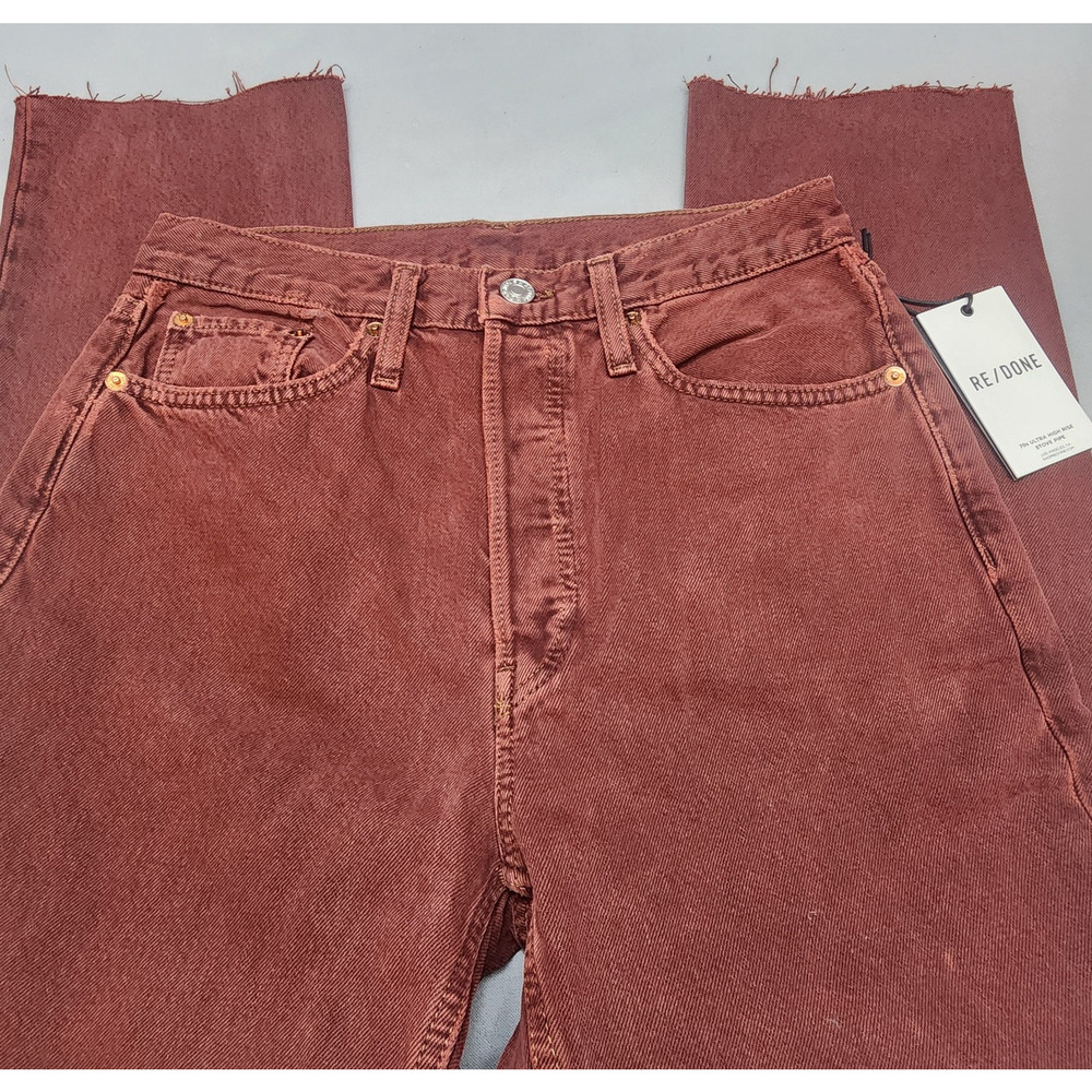 Re/Done 70s High Rise Stove Pipe Jeans 26 Washed Brick Distressed Button Fly NWT